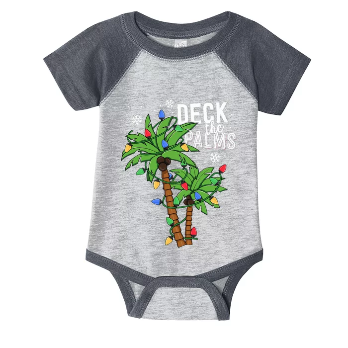 Deck The Palms Tropical Hawaii Christmas Palm Tree Lights Infant Baby Jersey Bodysuit