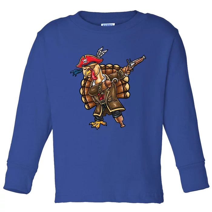 Dabbing Turkey Pirate Halloween Gift Toddler Long Sleeve Shirt