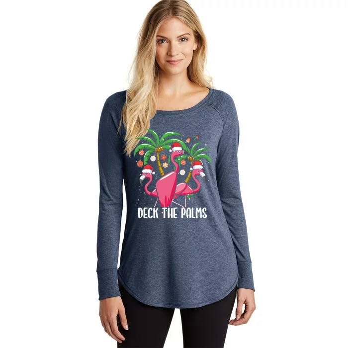 Deck The Palms Christmas Flamingo Bird Xmas Tree Wading Bird Meaningful Gift Women's Perfect Tri Tunic Long Sleeve Shirt