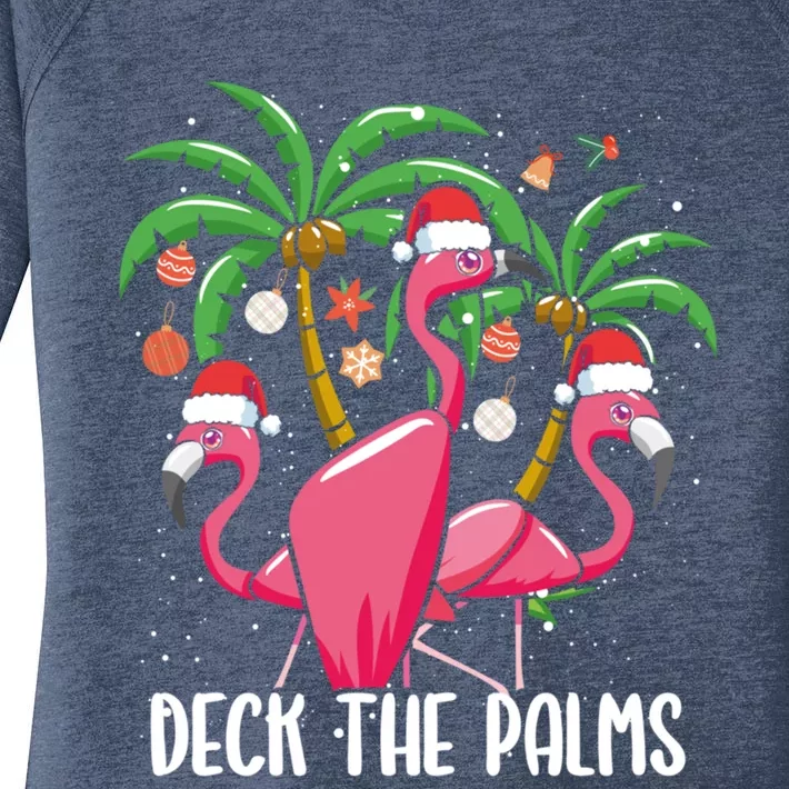 Deck The Palms Christmas Flamingo Bird Xmas Tree Wading Bird Meaningful Gift Women's Perfect Tri Tunic Long Sleeve Shirt