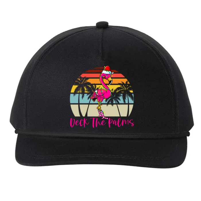 Deck The Palms Christmas Flamingo Palm Tree Tropical Xmas Cool Gift Snapback Five-Panel Rope Hat