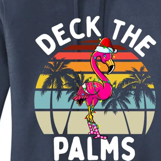 Deck The Palms Christmas Flamingo Tropical Palm Tree Cute Gift Women's Pullover Hoodie