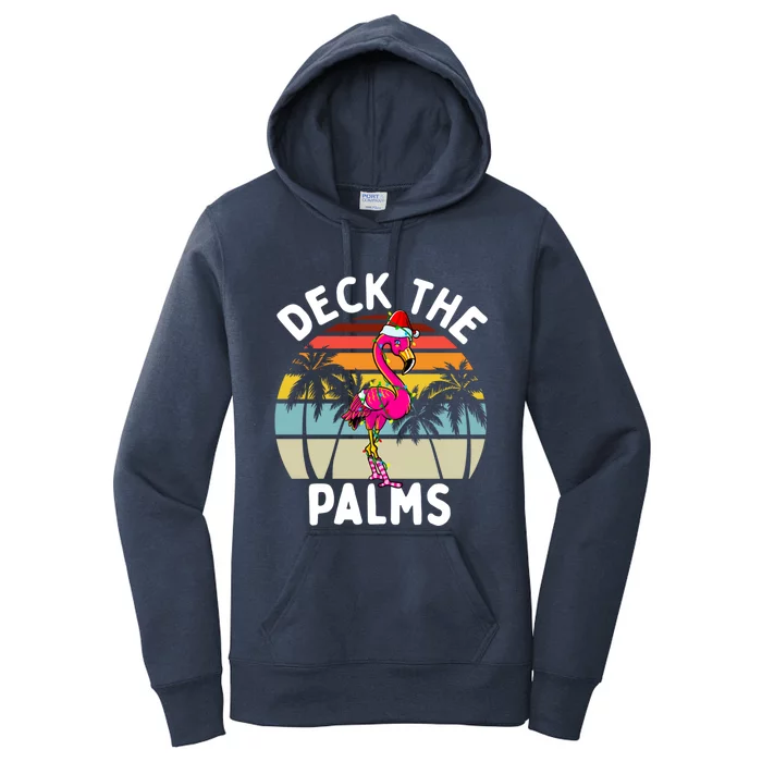 Deck The Palms Christmas Flamingo Tropical Palm Tree Cute Gift Women's Pullover Hoodie