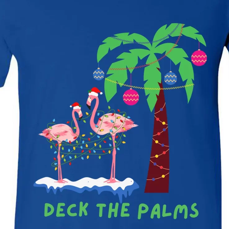 Deck The Palms Christmas Flamingos Cool Gift V-Neck T-Shirt