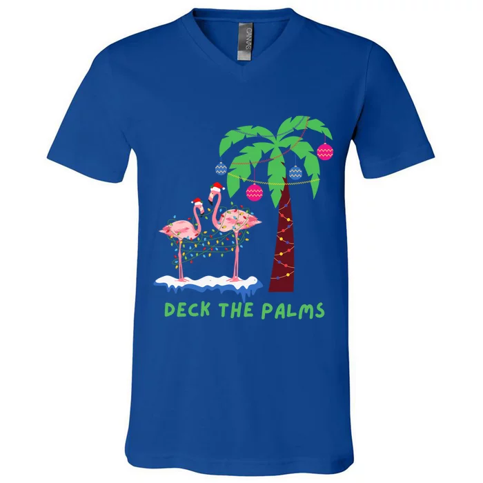 Deck The Palms Christmas Flamingos Cool Gift V-Neck T-Shirt