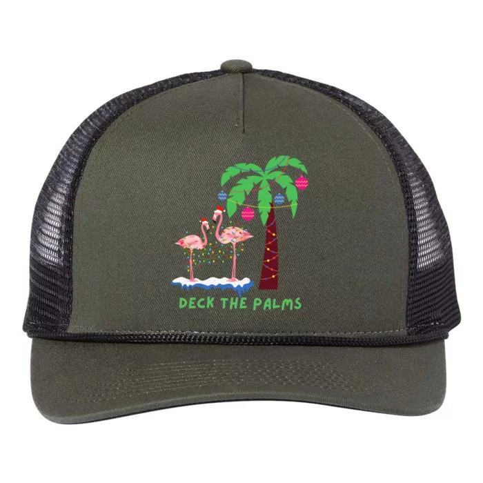 Deck The Palms Christmas Flamingos Cool Gift Retro Rope Trucker Hat Cap