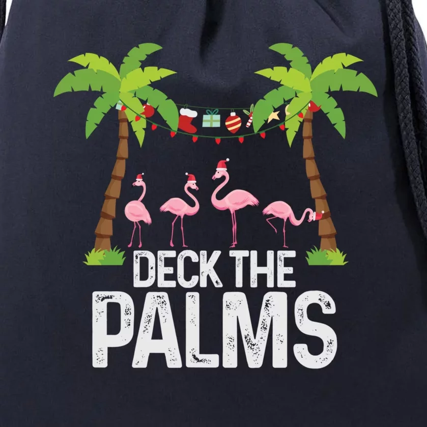 Deck The Palms Flamingo Christmas Light Christmas Gift Drawstring Bag