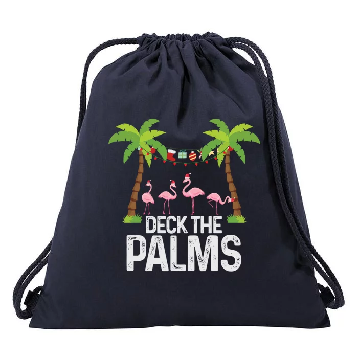 Deck The Palms Flamingo Christmas Light Christmas Gift Drawstring Bag