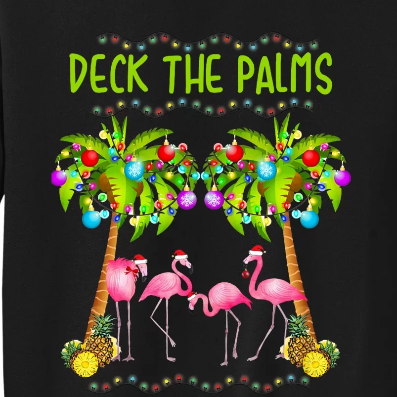 Deck The Palms Merry Flamingo Christmas Tall Sweatshirt