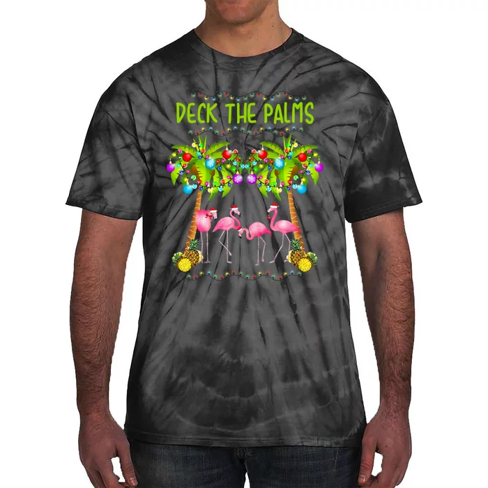 Deck The Palms Merry Flamingo Christmas Tie-Dye T-Shirt