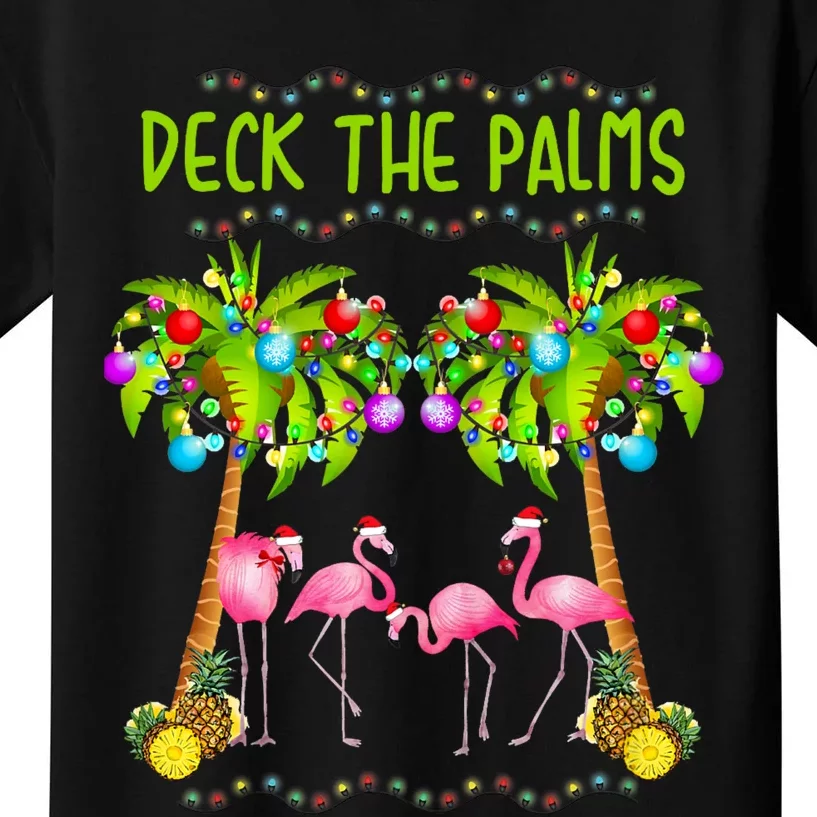 Deck The Palms Merry Flamingo Christmas Kids T-Shirt