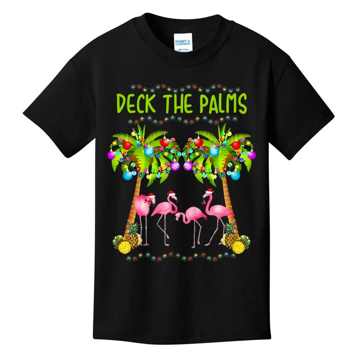 Deck The Palms Merry Flamingo Christmas Kids T-Shirt