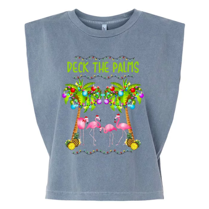 Deck The Palms Merry Flamingo Christmas Garment-Dyed Women's Muscle Tee