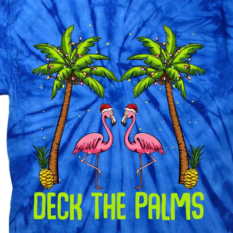 Deck The Palms Flamingo Christmas Tree Animal Bird Lover Gift Tie-Dye T-Shirt