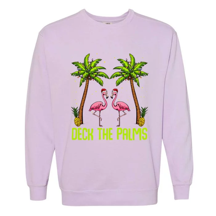 Deck The Palms Flamingo Christmas Tree Animal Bird Lover Gift Garment-Dyed Sweatshirt