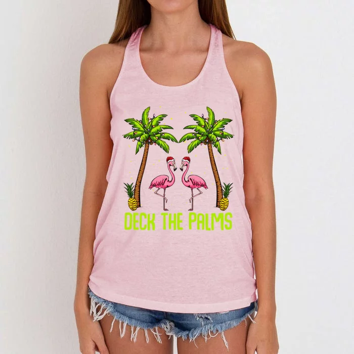 Deck The Palms Flamingo Christmas Tree Animal Bird Lover Gift Women's Knotted Racerback Tank