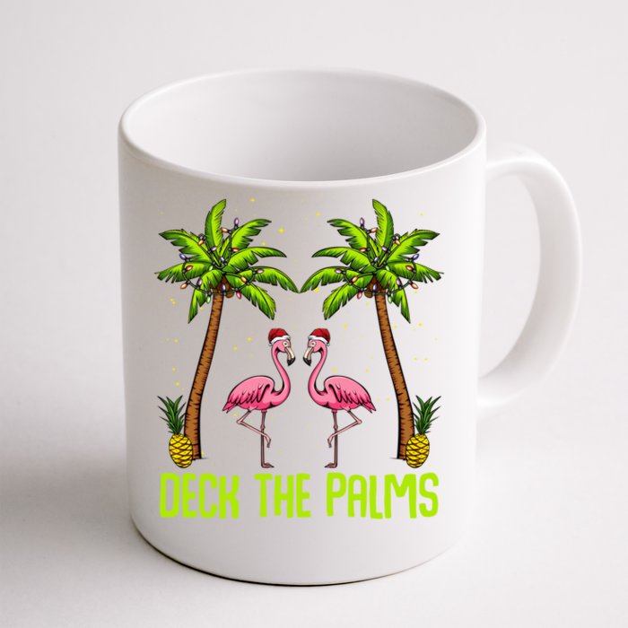 Deck The Palms Flamingo Christmas Tree Animal Bird Lover Gift Front & Back Coffee Mug