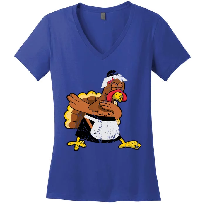 Dabbing Turkey Pilgrim Funny Thanksgiving Gift Gift Women's V-Neck T-Shirt