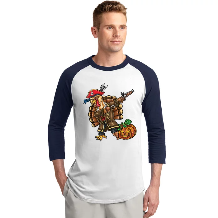 Dabbing Turkey Pirate Pumpkin Thanksgiving Gift Baseball Sleeve Shirt