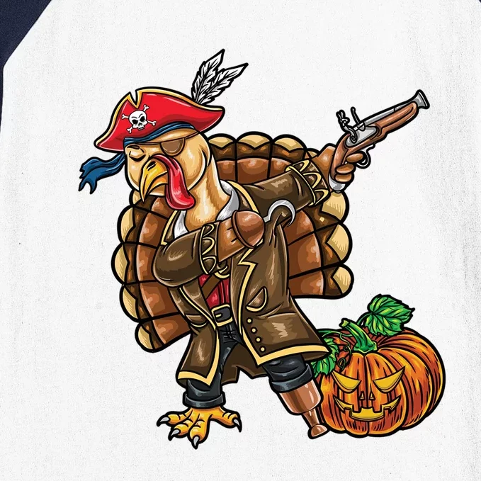 Dabbing Turkey Pirate Pumpkin Thanksgiving Gift Baseball Sleeve Shirt