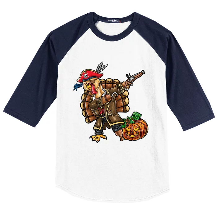 Dabbing Turkey Pirate Pumpkin Thanksgiving Gift Baseball Sleeve Shirt