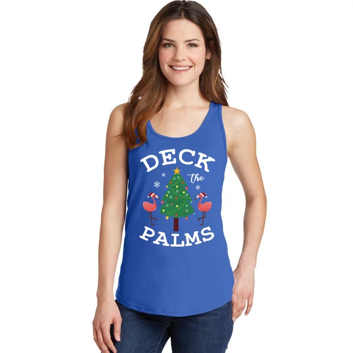 Deck The Palms Flamingo Lover Christmas Holiday Season Gift Ladies Essential Tank