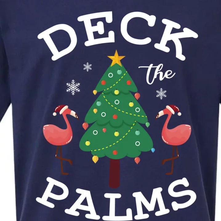 Deck The Palms Flamingo Lover Christmas Holiday Season Gift Sueded Cloud Jersey T-Shirt