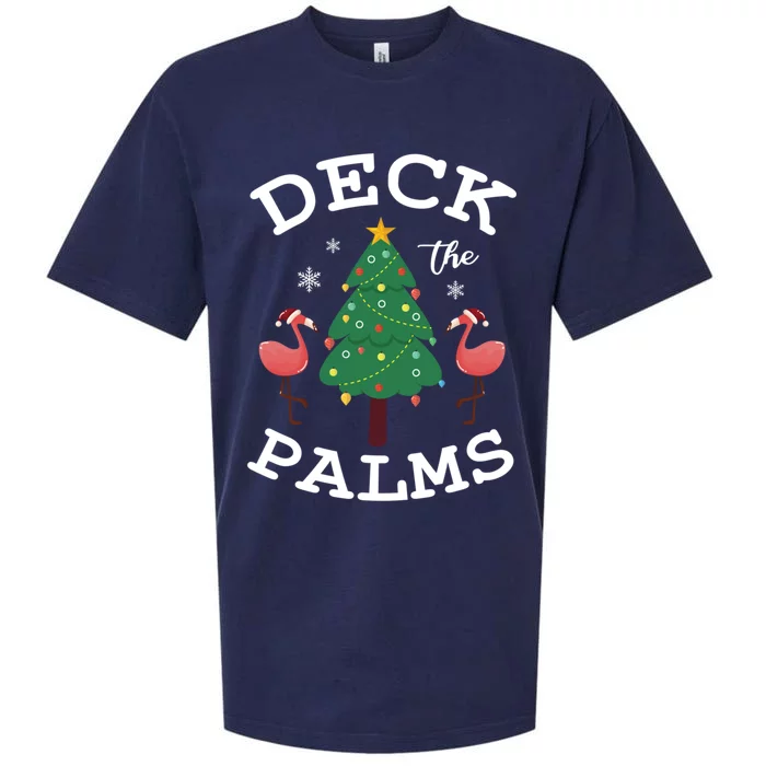 Deck The Palms Flamingo Lover Christmas Holiday Season Gift Sueded Cloud Jersey T-Shirt