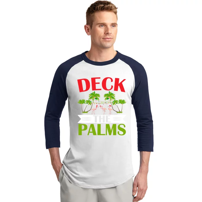 Deck The Palms Flamingo Lover Merry Xmas Christmas Day Gift Baseball Sleeve Shirt