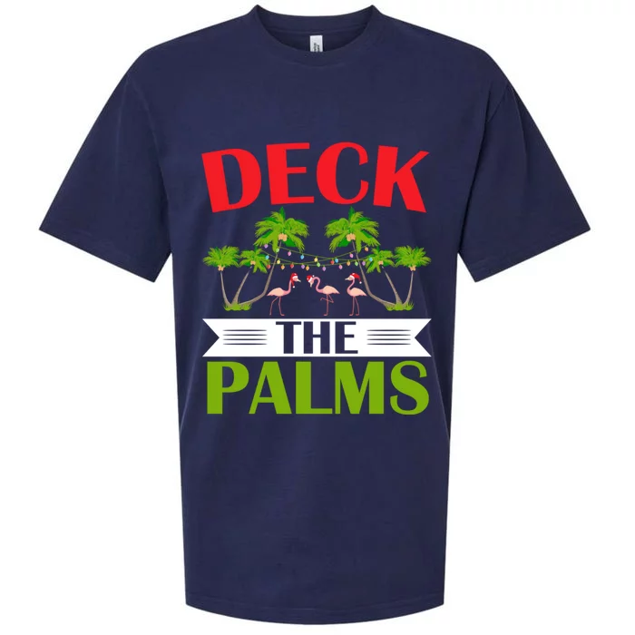 Deck The Palms Flamingo Lover Merry Xmas Christmas Day Gift Sueded Cloud Jersey T-Shirt