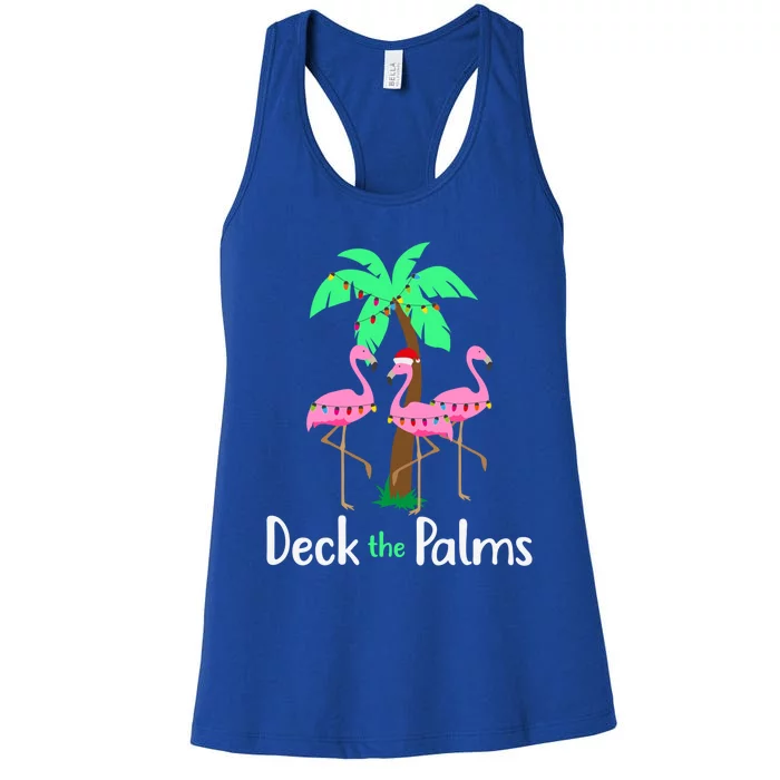 Deck The Palm Trees Flamingo Christmas Holiday Funny Great Gift Women's Racerback Tank