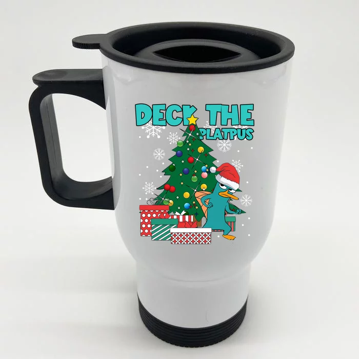 Deck The Platypus Xmas Perry Christmas Front & Back Stainless Steel Travel Mug