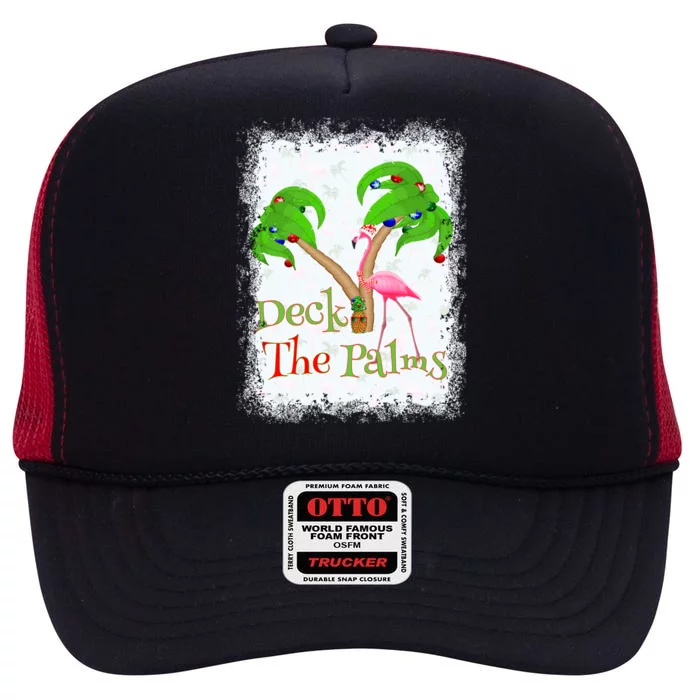 Deck The Palms Beach Christmas Flamingo Gift High Crown Mesh Trucker Hat