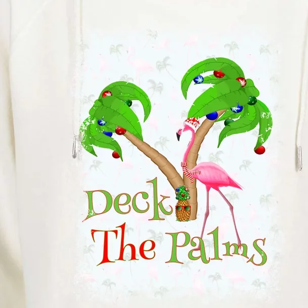 Deck The Palms Beach Christmas Flamingo Gift Womens Funnel Neck Pullover Hood