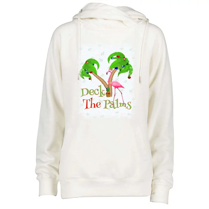 Deck The Palms Beach Christmas Flamingo Gift Womens Funnel Neck Pullover Hood