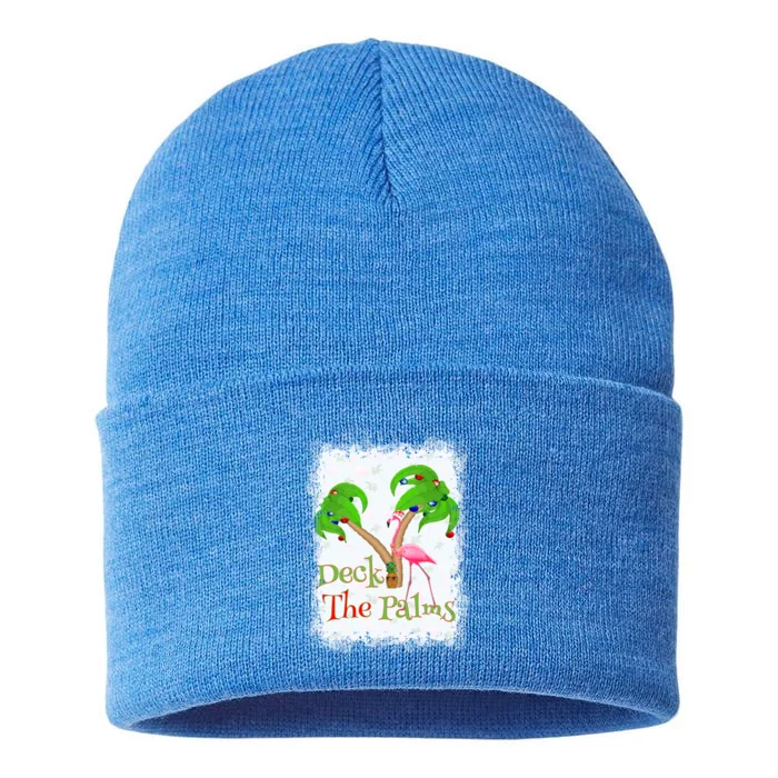 Deck The Palms Beach Christmas Flamingo Gift Sustainable Knit Beanie