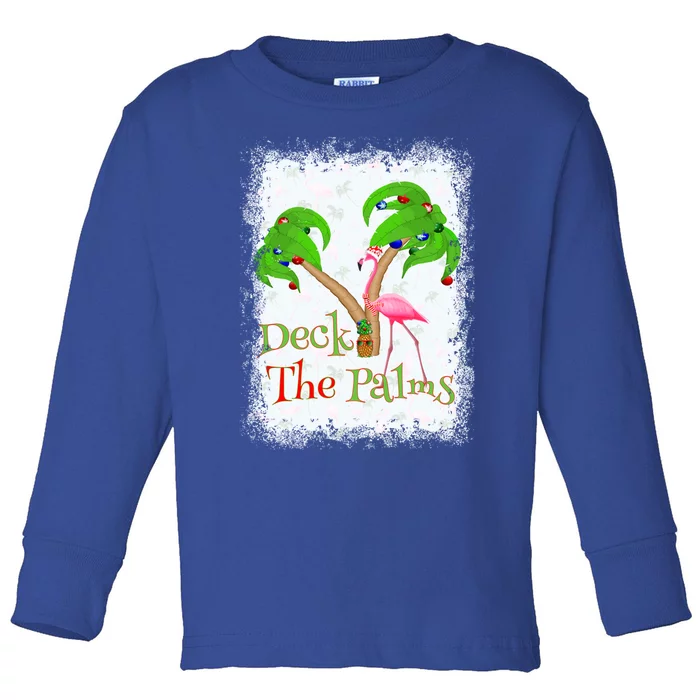 Deck The Palms Beach Christmas Flamingo Gift Toddler Long Sleeve Shirt