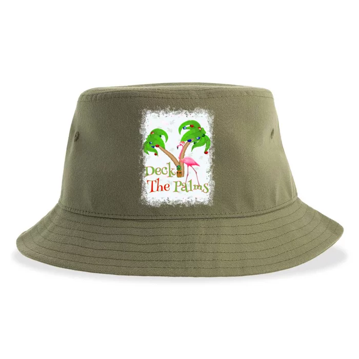 Deck The Palms Beach Christmas Flamingo Gift Sustainable Bucket Hat