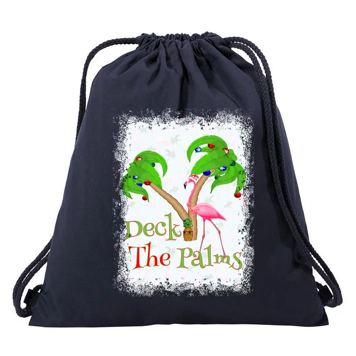 Deck The Palms Beach Christmas Flamingo Gift Drawstring Bag