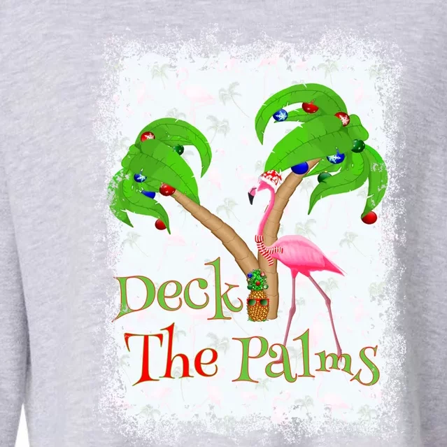 Deck The Palms Beach Christmas Flamingo Gift Cropped Pullover Crew