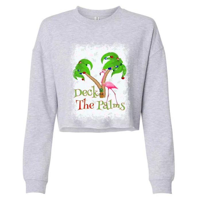 Deck The Palms Beach Christmas Flamingo Gift Cropped Pullover Crew