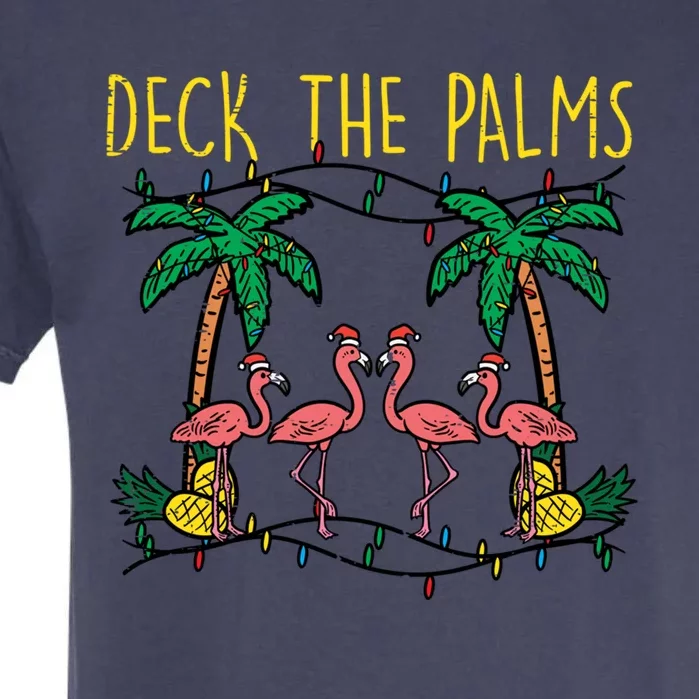 Deck The Palms Flamingo Xmas Pjs Christmas Pajamas Cool Gift Garment-Dyed Heavyweight T-Shirt