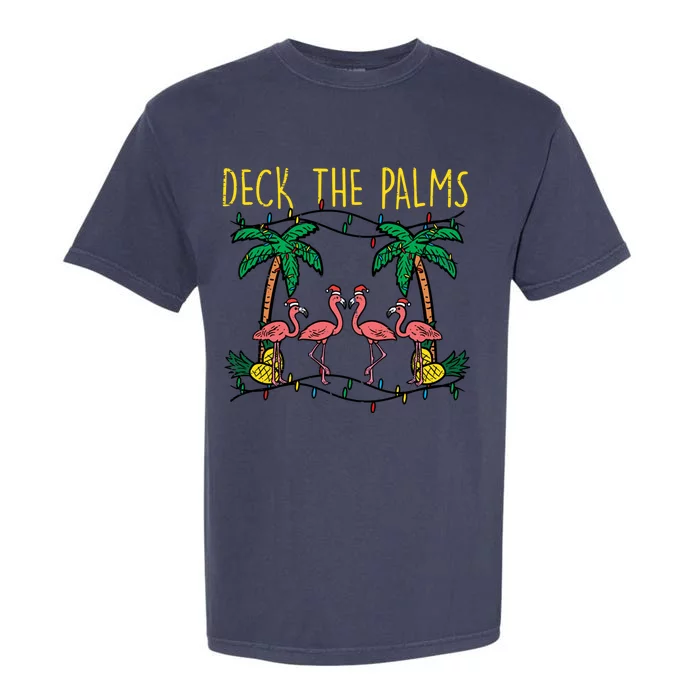 Deck The Palms Flamingo Xmas Pjs Christmas Pajamas Cool Gift Garment-Dyed Heavyweight T-Shirt