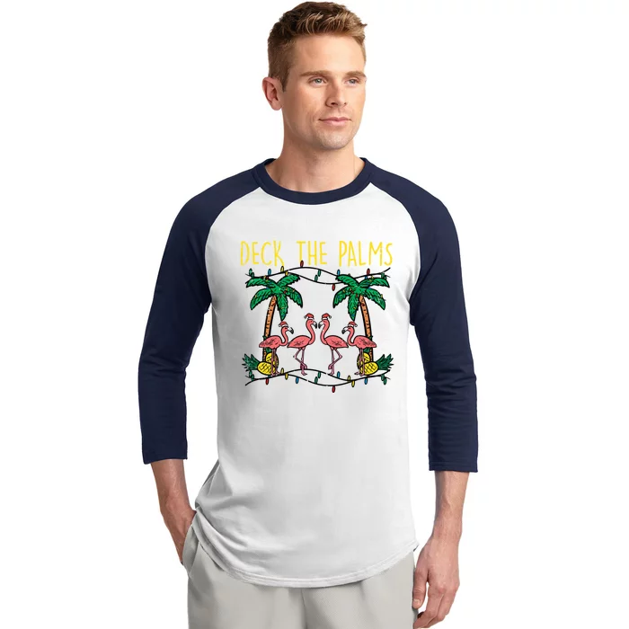 Deck The Palms Flamingo Xmas Pjs Christmas Pajamas Cool Gift Baseball Sleeve Shirt