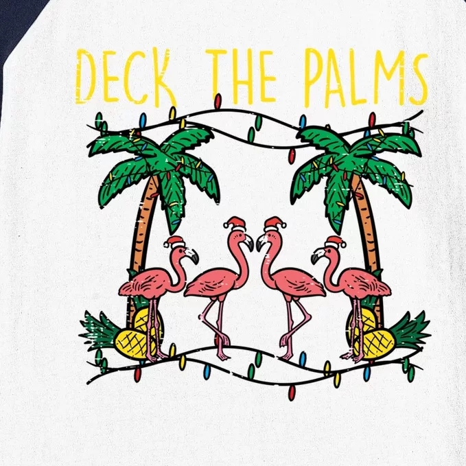 Deck The Palms Flamingo Xmas Pjs Christmas Pajamas Cool Gift Baseball Sleeve Shirt