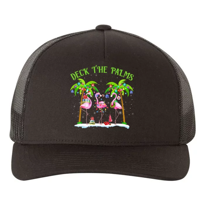 Deck the Palms Flamingo Tropical Christmas Lights Palm Tree Yupoong Adult 5-Panel Trucker Hat