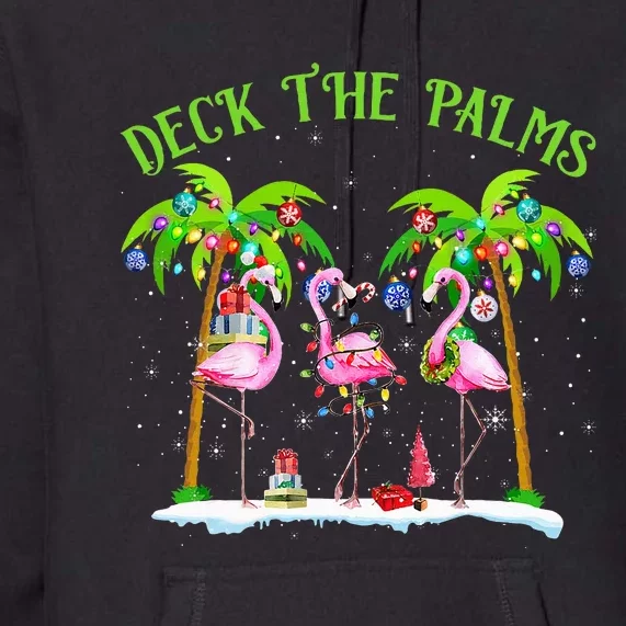 Deck the Palms Flamingo Tropical Christmas Lights Palm Tree Premium Hoodie