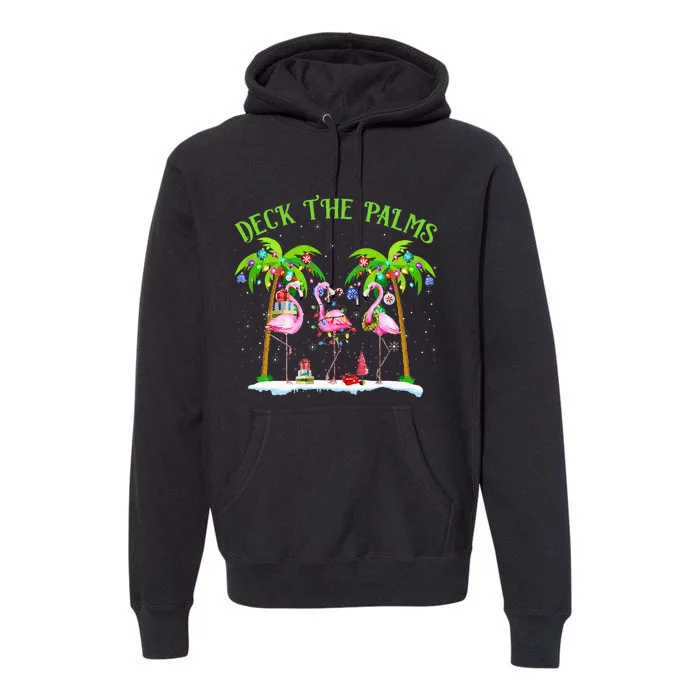 Deck the Palms Flamingo Tropical Christmas Lights Palm Tree Premium Hoodie