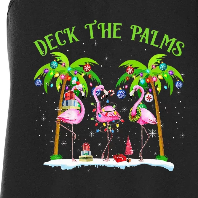 Deck the Palms Flamingo Tropical Christmas Lights Palm Tree Women's Racerback Tank