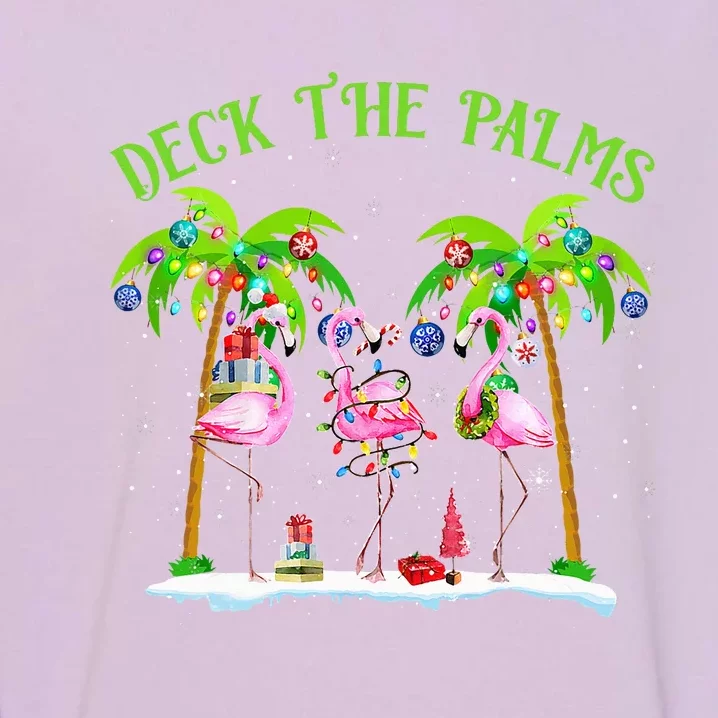 Deck the Palms Flamingo Tropical Christmas Lights Palm Tree Garment-Dyed Sweatshirt